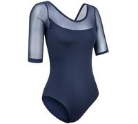 Top da Danza Abbigliamento Body da danza classica for adulti for donne, in rete, in cotone e spandex, for ragazze, neri, body da ginnastica con maniche a 3/4, body da danza classica(Dark blue,M)