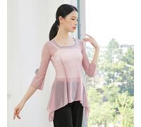 Top Da Danza Femminili Con Maniche 3/4 In Rete E Collo Quadrato Classico