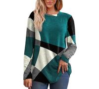 Top da donna 2025 carino patchwork maniche lunghe t-shirt casual girocollo camicie eleganti camicetta per ragazze adolescenti, 1b-verde, XXL