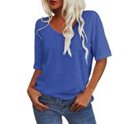 Top da donna 2025 magliette casual con scollo a V T-shirt larghe comode a mezza manica magliette con stampa alla moda camicette da donna tuniche di base estive, BU1., M