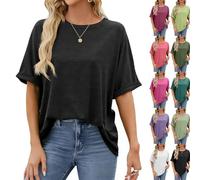 Top da donna 2026 allentato oversize basic t-shirt casual manica corta girocollo tinta unita camicie estive, Nero , M