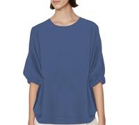 Top da donna a maniche a sbuffo a 3/4 con scollo rotondo casual basic magliette tinta unita vestibilità ampia tunica top camicetta, Blu, M