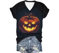 Top da donna a maniche corte con stampa zucca tunica top comodo casual sciolto camicie vacanza Fastival divertente maglietta scollo a V camicette, 10 Multicolore, S