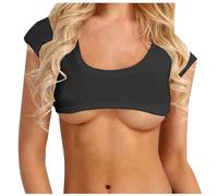 Top da donna a maniche corte crop top per le donne solido collo mini t-shirt canotta per l'estate, Nero , Taglia unica
