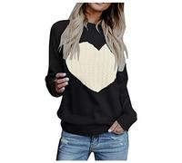 Top da donna a maniche lunghe accogliente per San Valentino Natale autunno e inverno stampa amore manica lunga slim fit leggero pullover girocollo maglione casual pullover top per regali festival