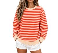Top da donna a maniche lunghe casual a righe con orlo smerlato | Top da donna a righe con orlo smerlato a maniche lunghe, casual, tunica da indossare tutti i giorni