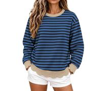 Top da donna a maniche lunghe casual a righe con orlo smerlato | Top da donna a righe con orlo smerlato a maniche lunghe, casual, tunica da indossare tutti i giorni