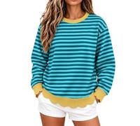 Top da donna a maniche lunghe casual a righe con orlo smerlato | Top da donna a righe con orlo smerlato a maniche lunghe, casual, tunica da indossare tutti i giorni