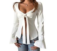 Top da Donna a Maniche Lunghe con Nodo, Maniche a Campana, vestibilità | Tessuto elasticizzato, dettaglio con nodo frontale, maniche a campana, design con spacco sull'orlo, abito per una serata