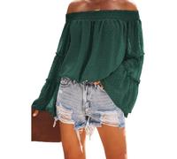Top da donna a maniche lunghe con spalle scoperte T-shirt larghe T-shirt casual con maniche a tromba Camicie a tunica per donna Top con spalle scoperte Camicette Camicia in chiffon con spalle scoperte