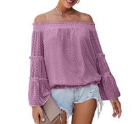 Top da donna a maniche lunghe con spalle scoperte T-shirt larghe T-shirt casual con maniche a tromba Camicie a tunica per donna Top con spalle scoperte Camicette Camicia in chiffon con spalle scoperte