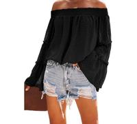 Top da donna a maniche lunghe con spalle scoperte T-shirt larghe T-shirt casual con maniche a tromba Camicie a tunica per donna Top con spalle scoperte Camicette Camicia in chiffon con spalle scoperte