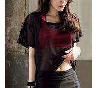 Top da donna a maniche lunghe in rete trasparente camicetta casual tinta unita pullover camicia per primavera estate appuntamenti feste nero taglia S (XL nero)