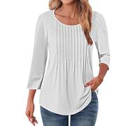 Top da donna a maniche lunghe in tinta unita facilmente indossare camicia a 3/4 da donna top girocollo camicette estive 2025 top plissettato davanti maglietta stampa vestiti abiti abiti per la vita