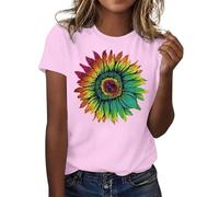 Top da donna, alla moda, a maniche corte, con scollo rotondo, comode e morbide camicette estive, casual, basic da uomo, Colore: rosa., L