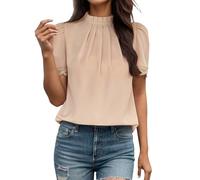 Top da donna alla moda, a tinta unita, casual, a maniche corte, cachi, S