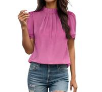 Top da donna alla moda, a tinta unita, casual, a maniche corte, Colore: rosa., L