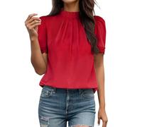 Top da donna alla moda, a tinta unita, casual, a maniche corte, Colore: rosso, S