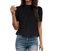 Top da donna alla moda, a tinta unita, casual, a maniche corte, Nero , M
