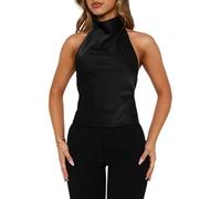 Top da donna alla moda con allacciatura al collo, schiena scoperta, per uscite, Nero , S