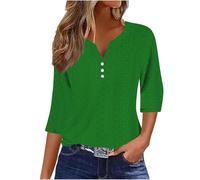 Top da Donna Casual Ampio e Largo Scollo a V Maniche a 3/4 Maniche a Tre Quarti Magliette Donna Manica Corta Tinta Unita Cotone T-Shirt Cotone Elegante Stretch Sciolto Top Casual Bluse Basic Estive