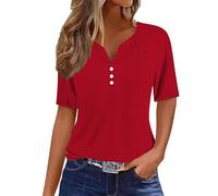 Top da Donna Casual Ampio e Largo Scollo a V Maniche a 3/4 Maniche a Tre Quarti Magliette Donna Manica Corta Tinta Unita Cotone T-Shirt Cotone Elegante Stretch Sciolto Top Casual Bluse Basic Estive