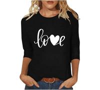 Top da donna chic ed elegante, camicetta a collo rotondo, maniche a 3/4, maglietta stampata a forma di cuore d'amore funky top drole moda San Valentino vestibilità standard felpa novels party club