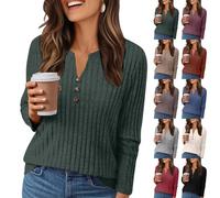 Top da donna chic ed elegante scollo a V - Maglione da donna Primavera Estate - Camicia 2025 Nuova Camicetta Manica Lunga Camicette Corta Maglione con Pulsante Maglioni Maglia Top Autunno Top Tinta