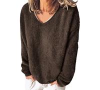 Top da donna chic ed elegante top rosso da donna, top accoglienti chic ed elegante pieghettata, vestito largo, tinta unita, basic, scollo rotondo, top cotone e lino tunica da sera, marrone, S