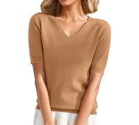 Top da donna Chic, maglietta da donna con scollo a V, camicia tinta unita, morbida, top per il tempo libero all'aperto, maglietta giovanile, top minimalista traspirante maglietta slim fit, oro, L