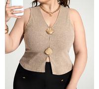 Top da donna con canotta metallica con costine, taglie comode 0XL,1XL,2XL,3XL,4XLA strisceTessuto in maglia