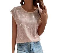 Top da donna con glitter, elegante, a maniche corte, metallizzato, crop top, canottiera, sexy, con glitter, per feste, club, discoteca, Capodanno