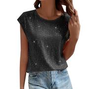 Top da donna con glitter, elegante, a maniche corte, metallizzato, crop top, canottiera, sexy, con glitter, per feste, club, discoteca, Capodanno