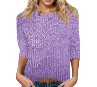 Top da donna, con maniche a 3/4, con paillette, a tunica, scollo rotondo, con brillantini, per feste, da donna, comoda, a maniche lunghe, stile vintage, O Lila2, XXL