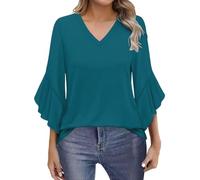 Top da donna con maniche a 3/4, estivo, elegante, casual, da lavoro, in chiffon, scollo a V, per uscire, tunica Y2K, 1A-Verde, M