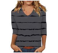 Top da donna con maniche a 3/4, estivo, tinta unita, da viaggio, carino, con scollo a V, vestibilità aderente, a mezza manica, maniche lunghe, da donna, 1 g - grigio scuro, XL