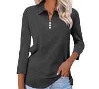 Top da donna con maniche a 3/4, scollo rotondo, polo con bottoni e risvolto, casual, estive, carine, vestibilità ampia, casual, 1B-viola., L