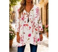 Top da donna con maniche a tre quarti, stile bohémien, casual, alla moda, adatto per viaggi e appuntamenti, Bianco1, M