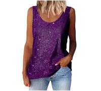 Top da donna con paillette, canottiera senza maniche con lustrini luccicanti, sottoveste elegante e lucida per donne, con spalline larghe, per feste, discoteca, serate fuori, Viola, XL