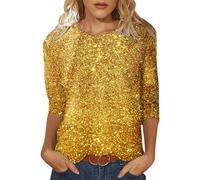 Top da Donna con Paillettes Stampate Casual, Girocollo, Maniche Larghe, Maniche a Quarti Compleanno 80 Anni