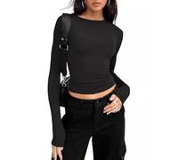 Top da donna con scollo a barca camicie a maniche lunghe crop top basic casual Y2K tinta unita slim fit vestiti stretti autunno inverno
