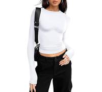Top da donna con scollo a barca camicie a maniche lunghe crop top basic casual Y2K tinta unita slim fit vestiti stretti autunno inverno