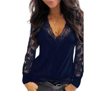 Top da Donna con Scollo a V a Maniche Lunghe T-Shirt Sexy Camicette Casual Larghe con Tinta Unita Top a Tunica Solida Top a Rete Trasparente Camicette in Pizzo T-Shirt a Maniche Lunghe Trasparente