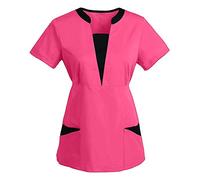 Top da donna con scollo a V, abbigliamento da lavoro sanitario, per infermieri britannici, top per assistenza sanitaria, top chirurgico, uniforme da massaggiatrice (D3, rosa acceso, XXL)