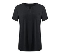 Top da donna con scollo a V, alla moda, tinta unita, a maniche corte, con chiusura lampo, Nero , 5XL