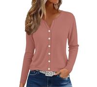 Top da donna con scollo a V, camicie casual con bottoni, maniche lunghe, camicie da baseball oversize, Oro rosa, S