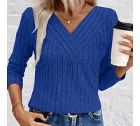 Top da donna con scollo a V e costine spazzolate LUNE, nuovo arrivo per il commercio elettronico transfrontaliero autunno/inverno L,M,S,XLColore unicoTessuto in maglia