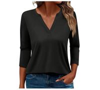 Top da donna con scollo a V, maglietta a maniche a 3/4, sexy, tinta unita, taglie forti, casual, alla moda, elegante, elegante, per primavera ed estate, camicette alla moda classica traspirante