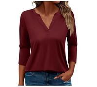 Top da donna con scollo a V, maglietta a maniche a 3/4, sexy, tinta unita, taglie forti, casual, alla moda, elegante, elegante, per primavera ed estate, camicette alla moda classica traspirante
