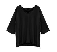 Top da donna con scollo a V, maniche a campana, tinta unita, con scollo a V, tinta unita, da donna, Nero , XL